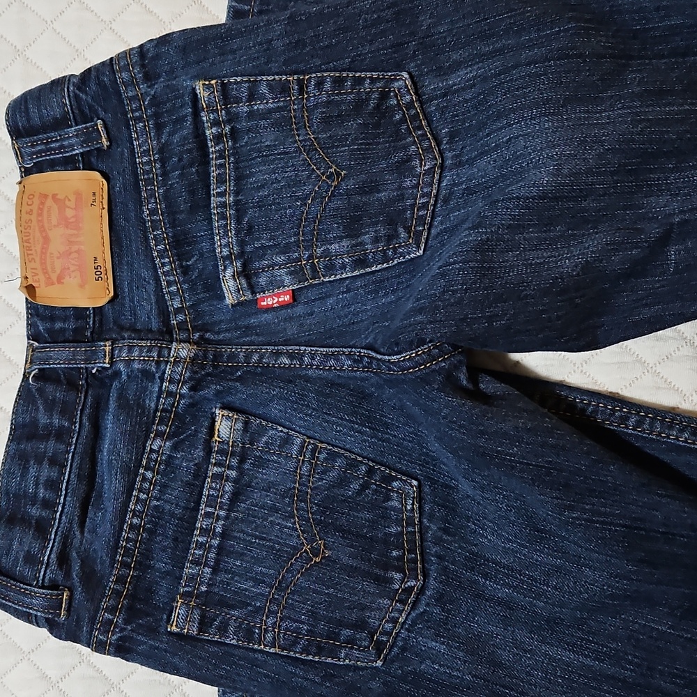 Levi's Dark Blue Straight Leg Jeans, 7 Slim - Picture 3 of 7